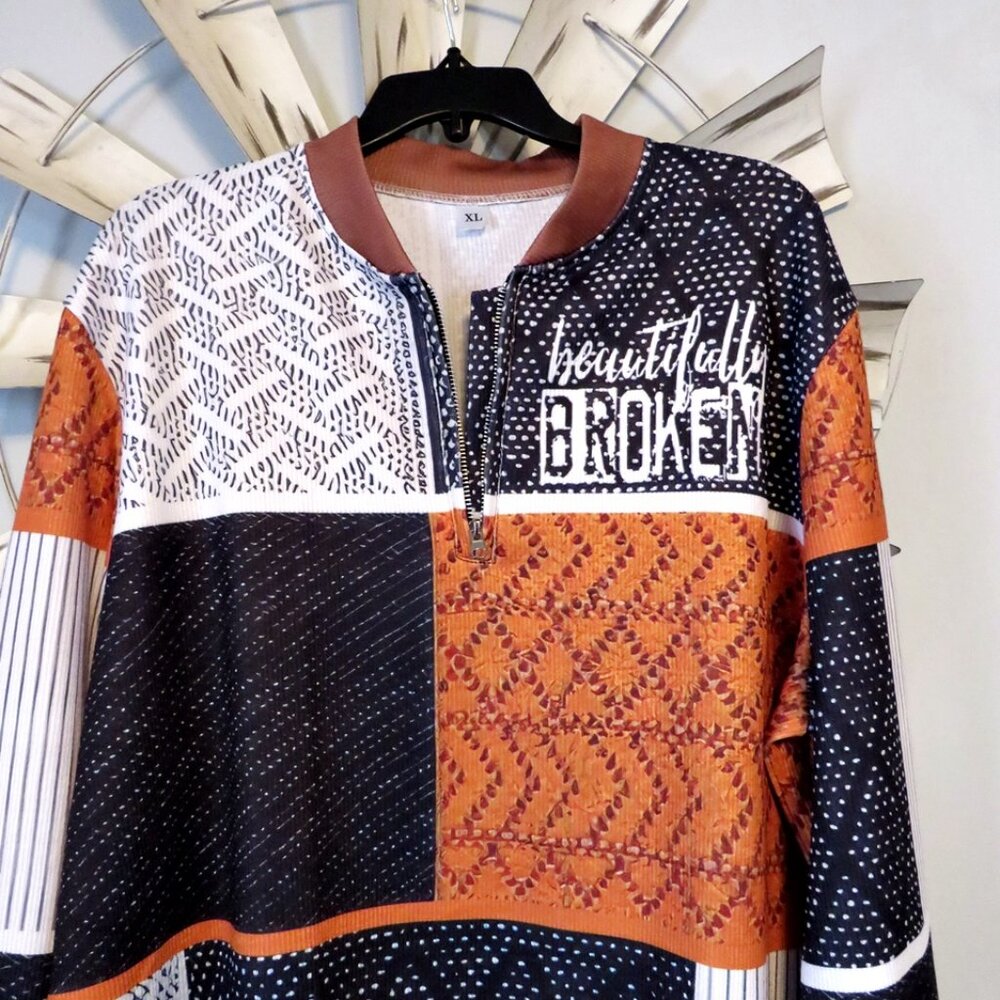 Beautifully Broken Women's Patchwork Top - Black and Orange